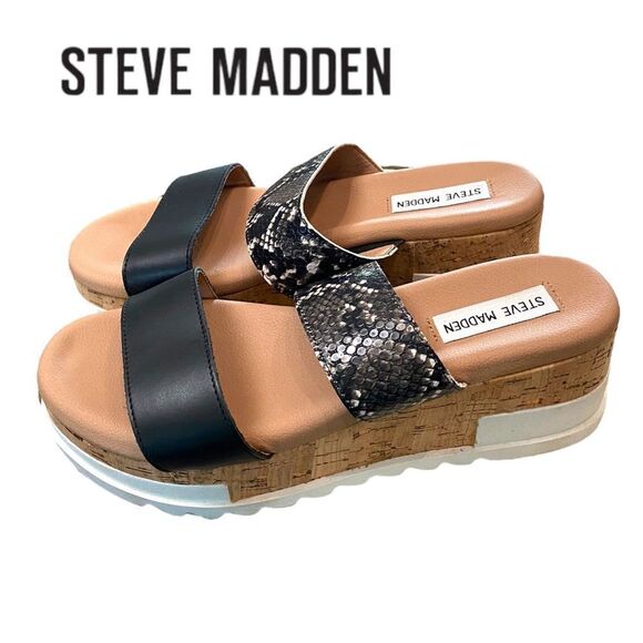 STEVE MADDEN Thalia Black Women's Slide Platform Sandals 8.5 - Picture 1 of 5